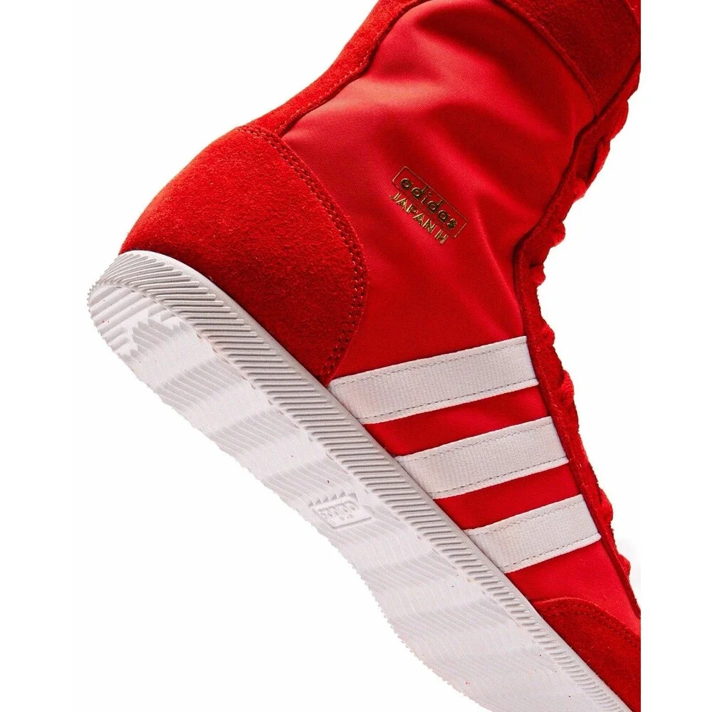 adidas Red High-Top Athletic Boxing Sneakers with White Stripes